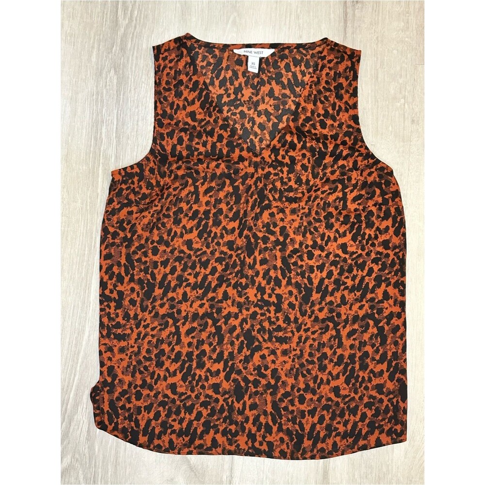 Nine West Rust Orange and Black Leopard Print Top